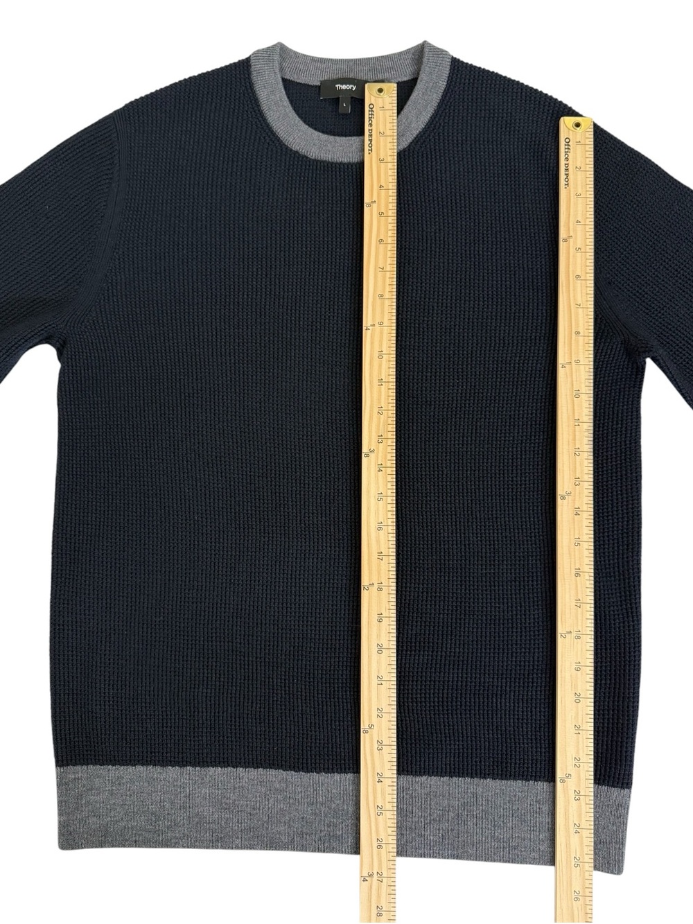Theory Dark Navy Gray Crewneck Sweater Men’s Large NWOT - Picture 5 of 13